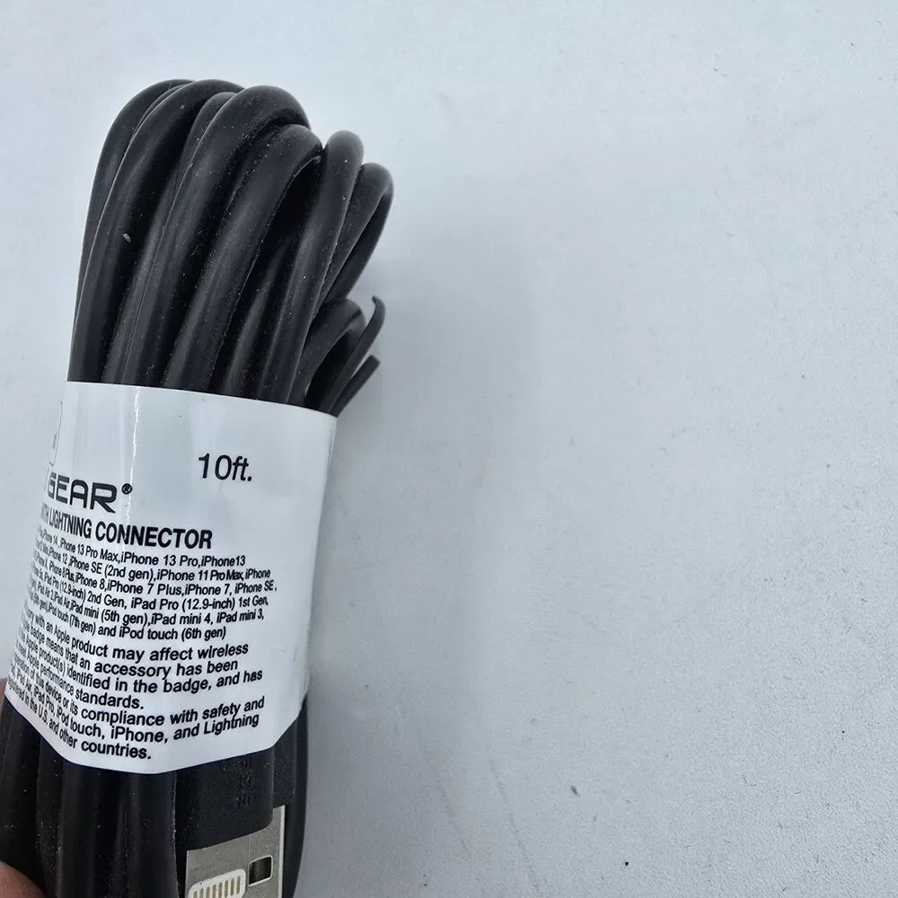 10 Foot Black Wireless Gear Charging Cable Heavy Duty For iPhone/iPad New